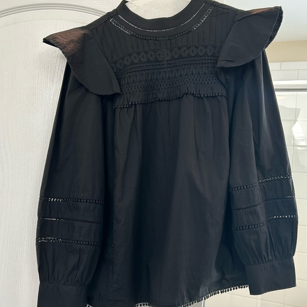 Jcrew Black Long sleeve lace detail shirt
